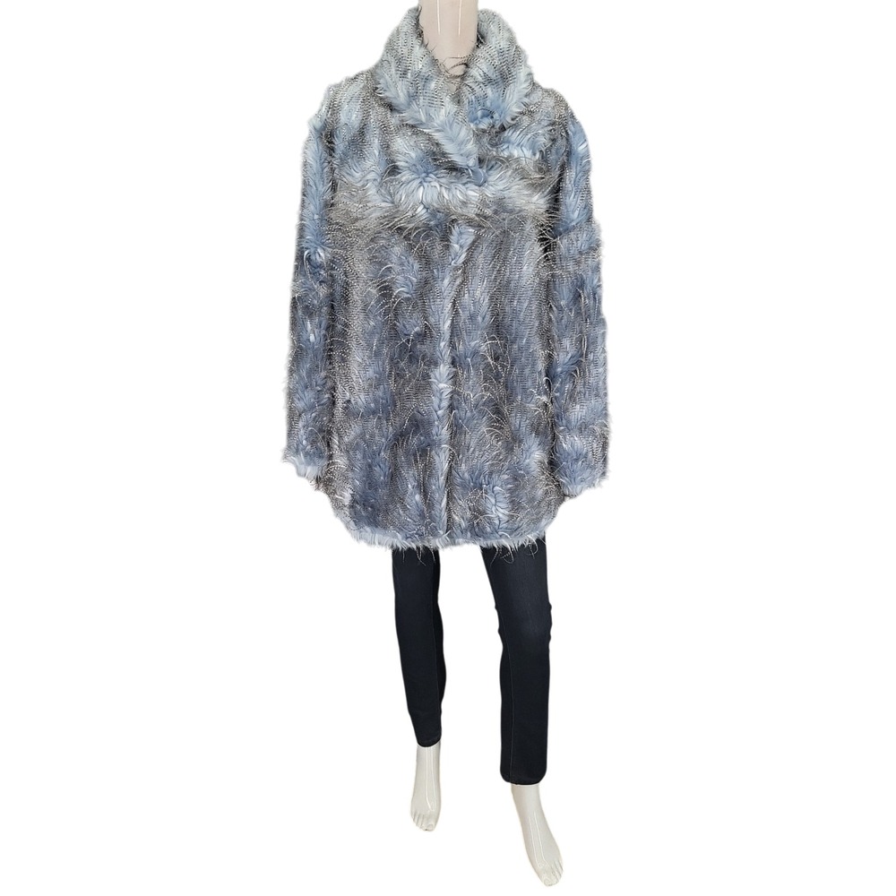 Dennis Basso Madison Avenue Ice Blue Tipped Faux Fur Coat Plus Size 1X A369868